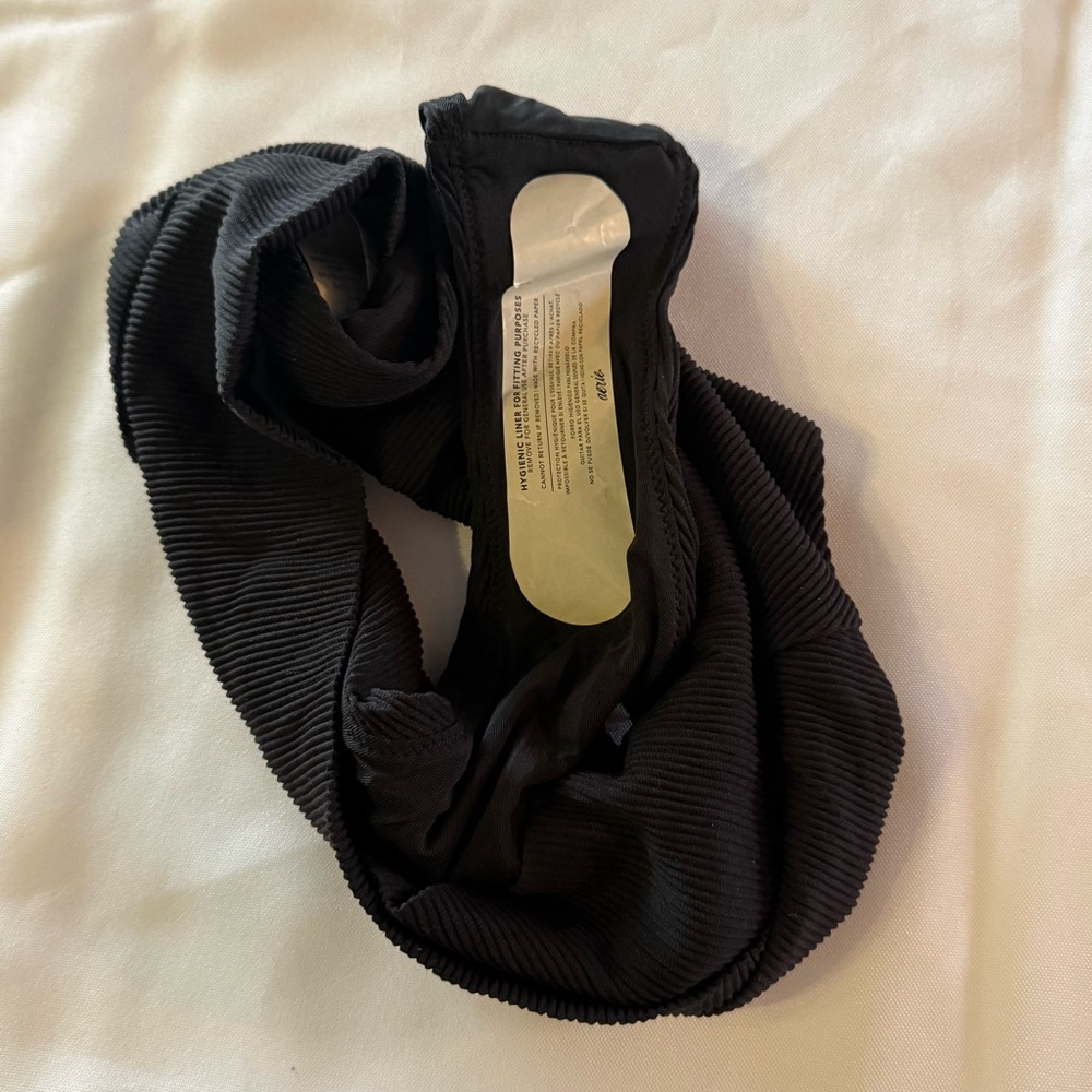 Aerie Ribbed High Cut Cheeky Bikini Bottoms Black High Waisted Swim NWT Size S - Picture 4 of 6